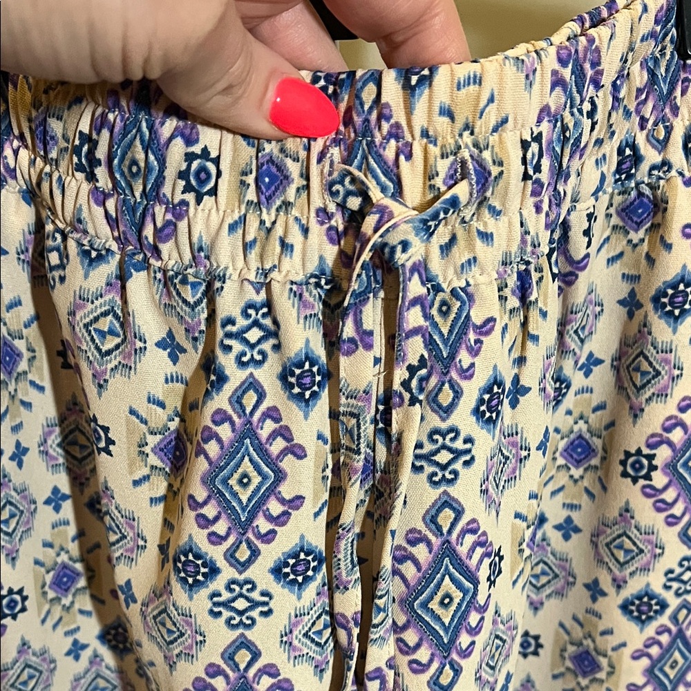 La Miel Blue Purple Patterned Wide-Leg Pant with Elastic Waist - Size Small - Picture 2 of 8